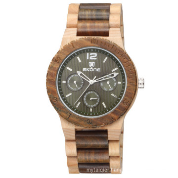 SKONE 7401 high quality working chronograph wooden watches 2016